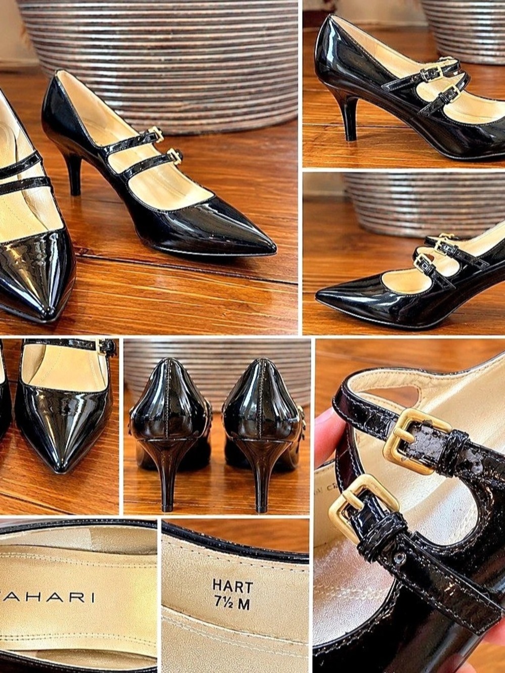 Tahari Hart Black Patent Double Strap Mary Jane Heels Size 7.5M
